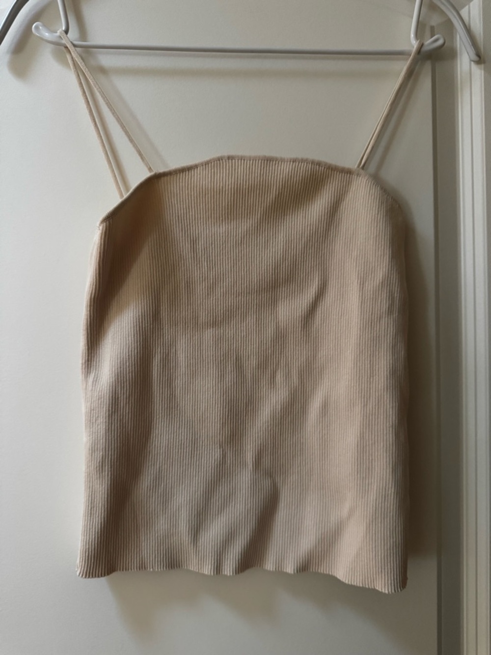 Beige Ribbed Spaghetti Strap Cami Top